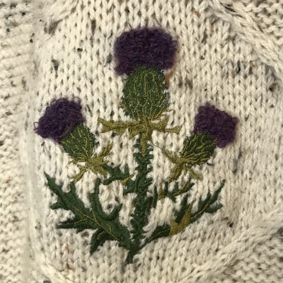 Acorn Size Medium Pure New Wool Fisherman Cable Knit Sweater Thistle - Picture 4 of 8